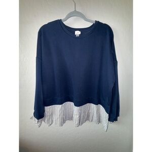 Maeve Sweatshirt Womens Large Color Block Casual Layered Striped Hem Modern Cozy